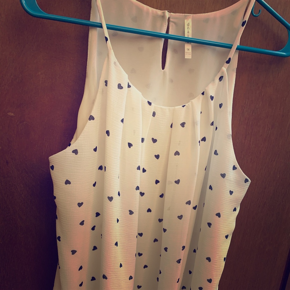 White & Navy Heart Print Blouse